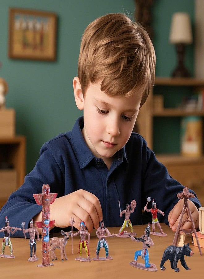 kukifun 31Pcs Native American Village Playset, Assorted Indigenous People Figures with Tepee, Totem Pole, Fence, Trees, Animals, Tribal Cultural History Educational School Project Toys for Kids - Image 5