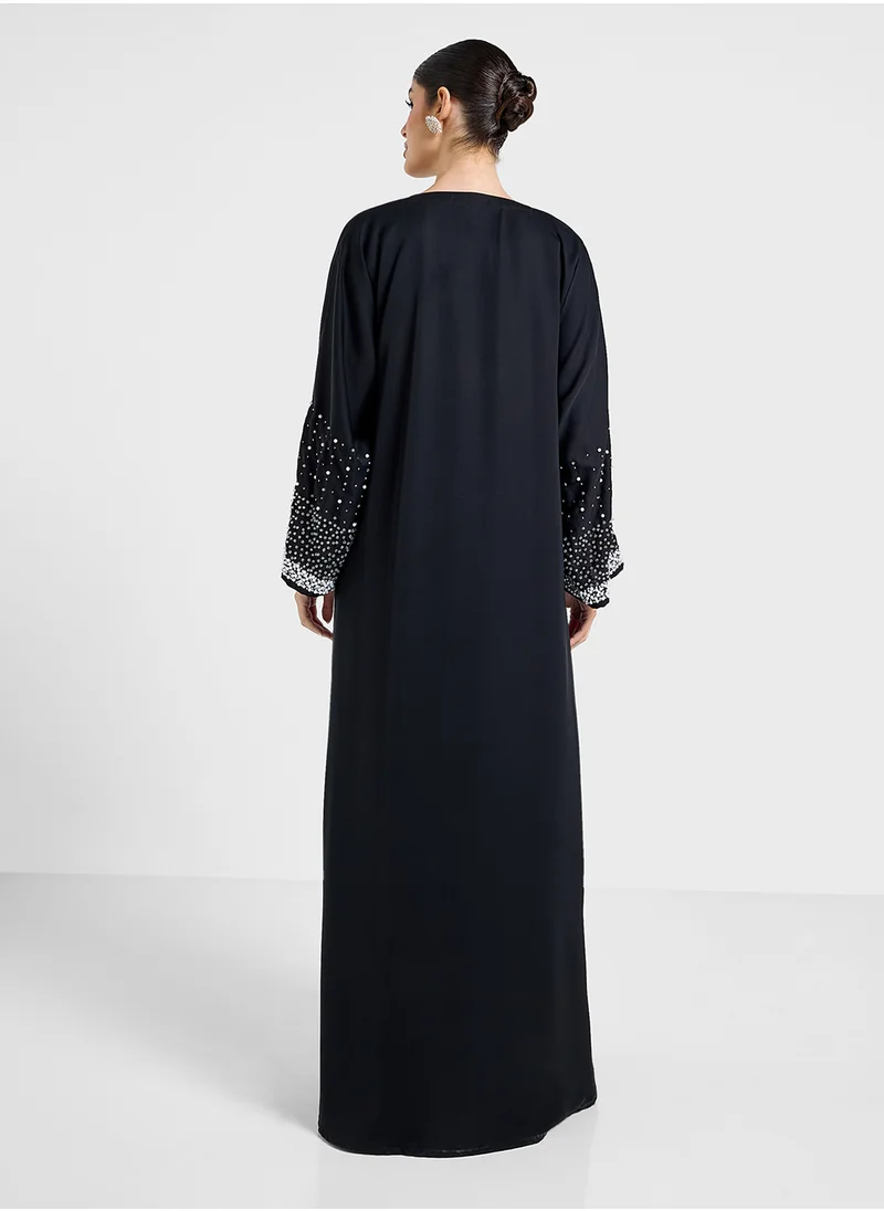 Khizana Abaya With Embellished Sleeves & Sheila