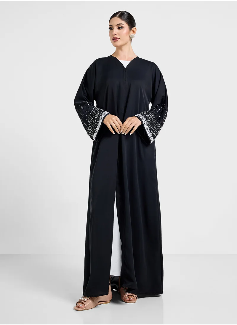 Khizana Abaya With Embellished Sleeves & Sheila