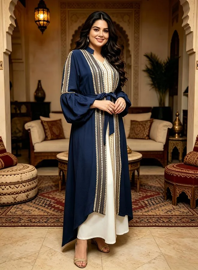 Take Two Blue Belted Kaftan Dress