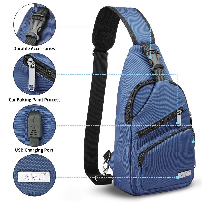 AMJ Crossbody Sling Bag Men, Casual Shoulder Backpack, Chest Daypack Satchel for Hiking Travelï¼ˆLarge Blueï¼‰ - Image 3