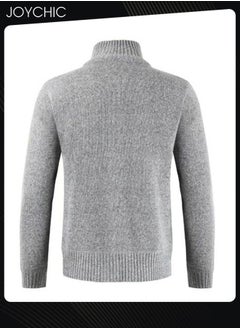 NIBEMINENT Winter Cardigan Men Casual Autumn Zip Thick Knitted Sweater Pockets Warm Jacket Slim Coat Light Grey  - Image 3
