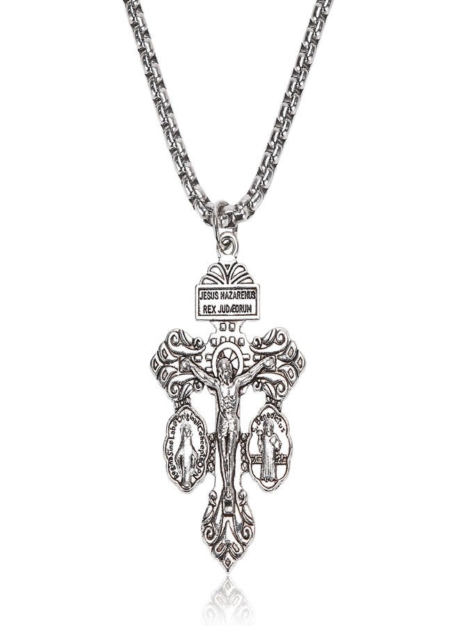 BigPig Pardon Crucifix Necklace with St Benedict and Milagrosa Medal,Cruz Del Perdon Catolica,Crucifijo Del Perdon,Rosarios Catolicos Regalos Cristianos Para Hombre y Mujer Mamá Papa Abuela Suegra Tía Gift - Image 1