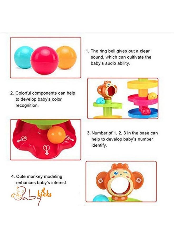 BabyKicks Babykicks 5 Layer Ball Drop and roll Swirling Tower Rolling and Swirling Ramp Toy for Baby and Toddlers with 3 Colorful Plastic Rattle Balls (Multicolor)  - Image 2