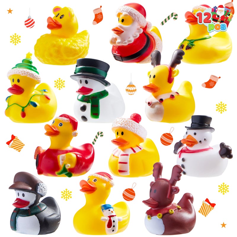 JOYIN 12 Pcs Christmas Rubber Duck Bath Toys for Christmas Goodie Bag Stuffers and Baby Showers, Girls and Toddlers Christmas Party Favor Xmas Gifts - Image 1
