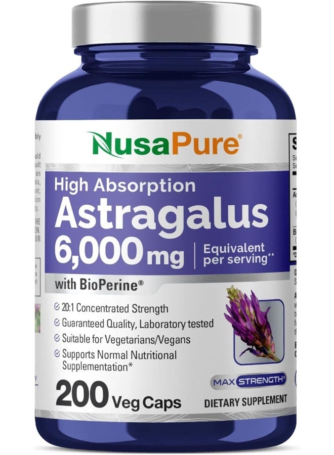 NusaPure NusaPure Pure Astragalus 2000mg Per Caps 200 Capsules (NON-GMO & Gluten Free) Max Strength - Supports Cardiovascular Health, Boosts Immune Function, Improves Inflammatory Response - Image 1
