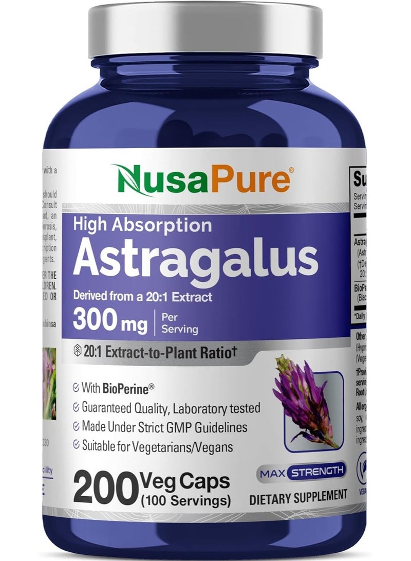 NusaPure Pure Astragalus 300mg Per Caps 200 Capsules (NON-GMO & Gluten Free) Max Strength - Supports Cardiovascular Health, Boosts Immune Function, Improves Inflammatory Response - Image 1
