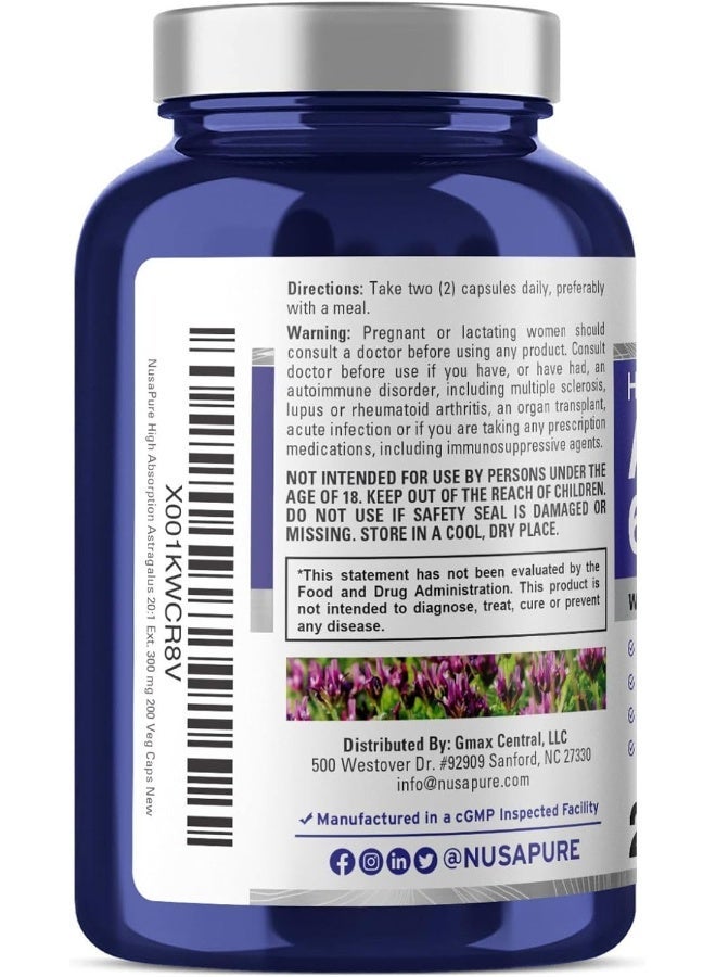 NusaPure Pure Astragalus 300mg Per Caps 200 Capsules (NON-GMO & Gluten Free) Max Strength - Supports Cardiovascular Health, Boosts Immune Function, Improves Inflammatory Response - Image 3