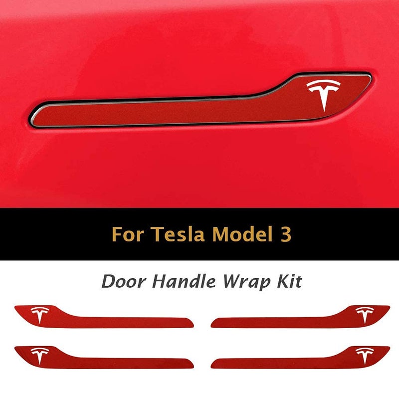 IPG مجموعة ملصقات تغليف مقبض الباب IPG لطراز تسلا 3 / طراز Y (مجموعة من 4) مع شعار تسلا (أحمر لؤلؤي متعدد الطلاء) - Image 3