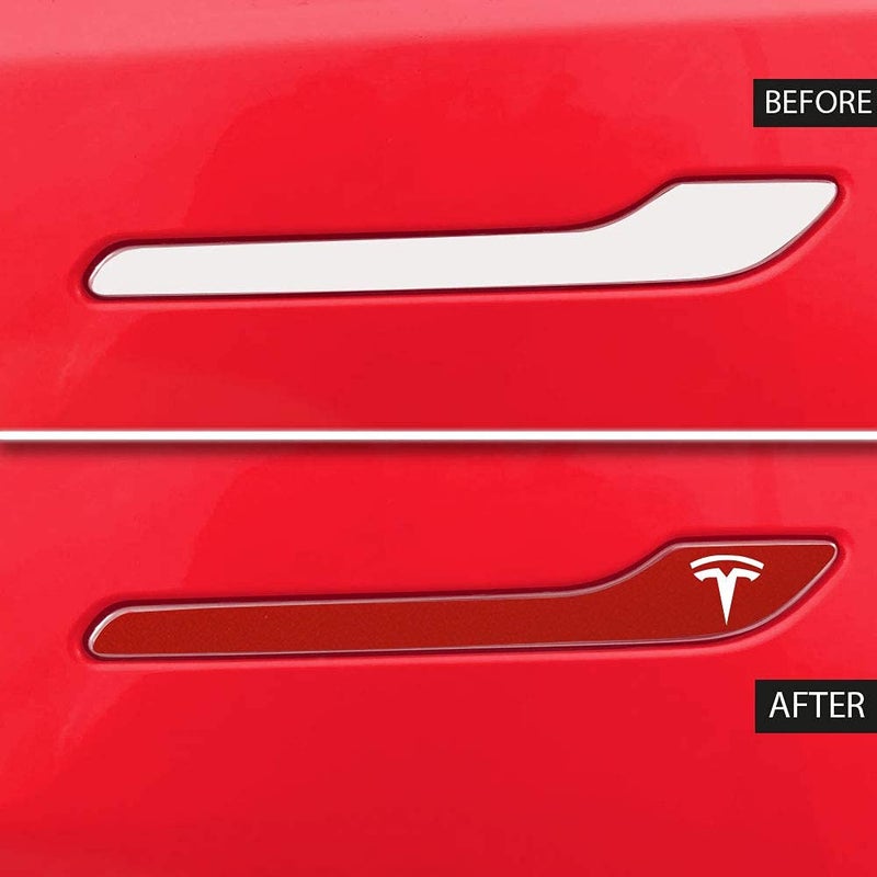 IPG مجموعة ملصقات تغليف مقبض الباب IPG لطراز تسلا 3 / طراز Y (مجموعة من 4) مع شعار تسلا (أحمر لؤلؤي متعدد الطلاء) - Image 4
