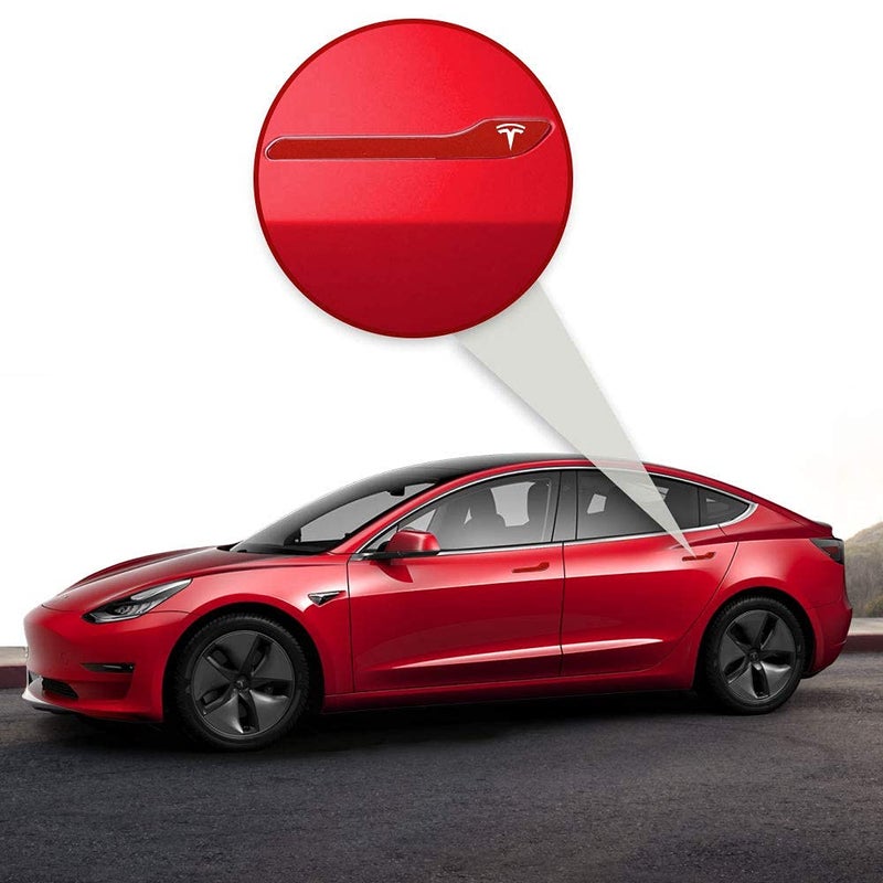 IPG مجموعة ملصقات تغليف مقبض الباب IPG لطراز تسلا 3 / طراز Y (مجموعة من 4) مع شعار تسلا (أحمر لؤلؤي متعدد الطلاء) - Image 5