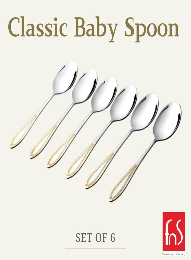 إف إن إس طقم ملاعق أطفال من الفولاذ المقاوم للصدأ مطلي بذهب عيار 24 من FnS Classic، 6 قطع - تصميم أنيق، مثالي للاستخدام المنزلي، وتناول الطعام، والمطبخ، آمن ومتين للتغذية اليومية. - Image 4