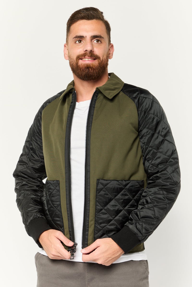 Michael Kors Men Two-Tone Full Zip Quilted Jacket, Olive - Image 1