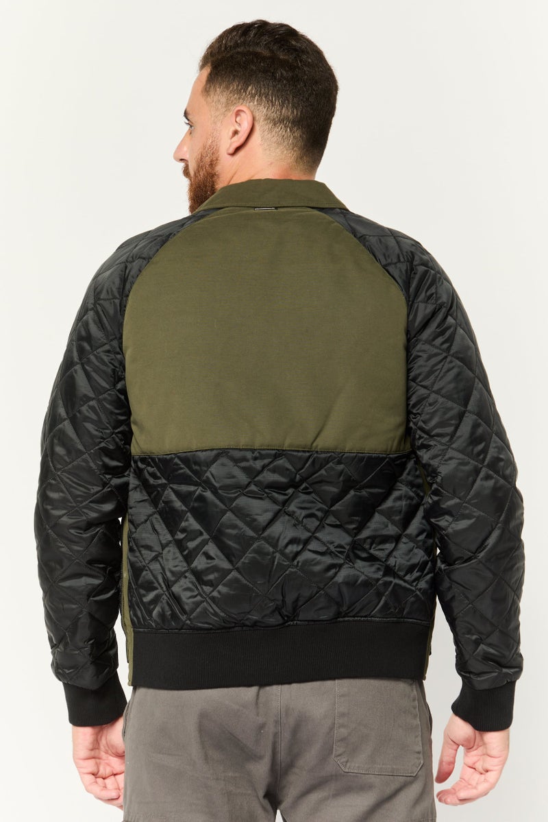 Michael Kors Men Two-Tone Full Zip Quilted Jacket, Olive - Image 3