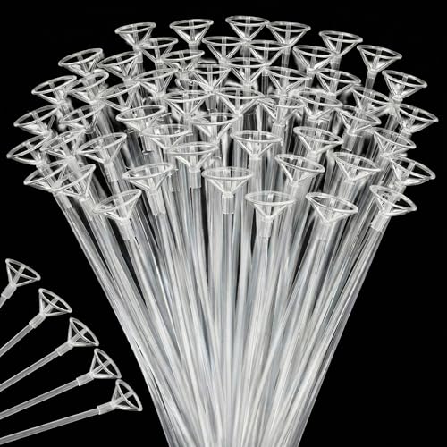 Charniol 25 Pieces Balloon Sticks with Cups 16 Inch Long Clear Balloon Holder Transparent Balloons Sticks for Birthday Party Wedding Anniversary Indoor Outdoor - Image 1