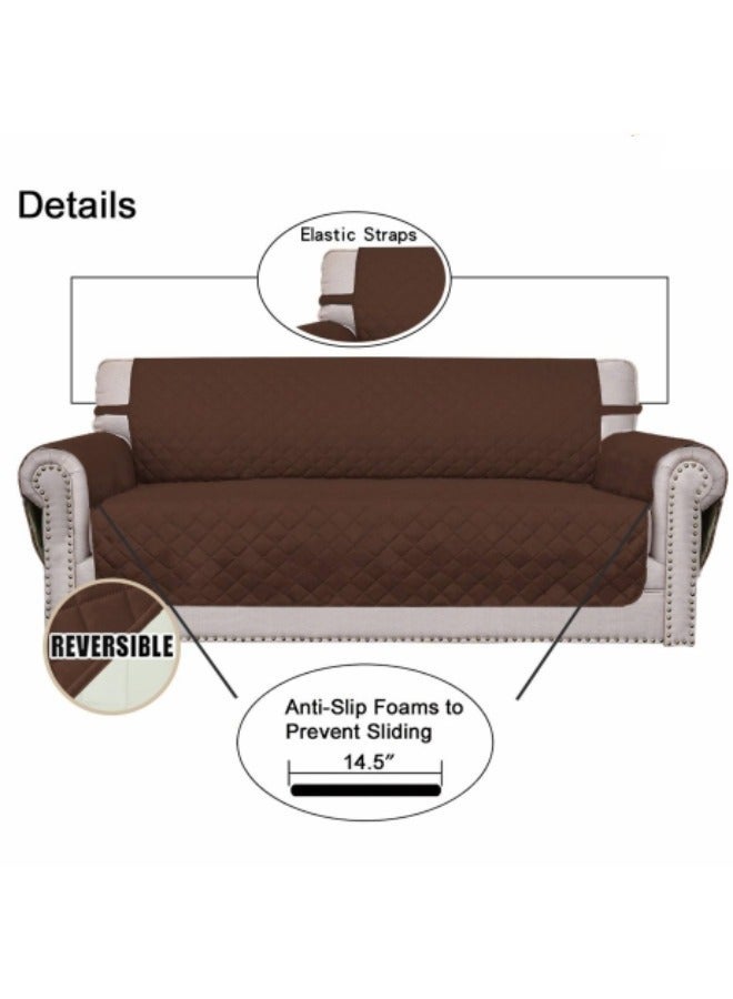 KYD Sofa Cover 2 Seater Medium Loveseat Chair Sofa Slipcover Wrinkle-free Reversible Sofa Cover Water Resistant Couch Cover Furniture Protector Cover with Elastic Straps Brown - Image 4