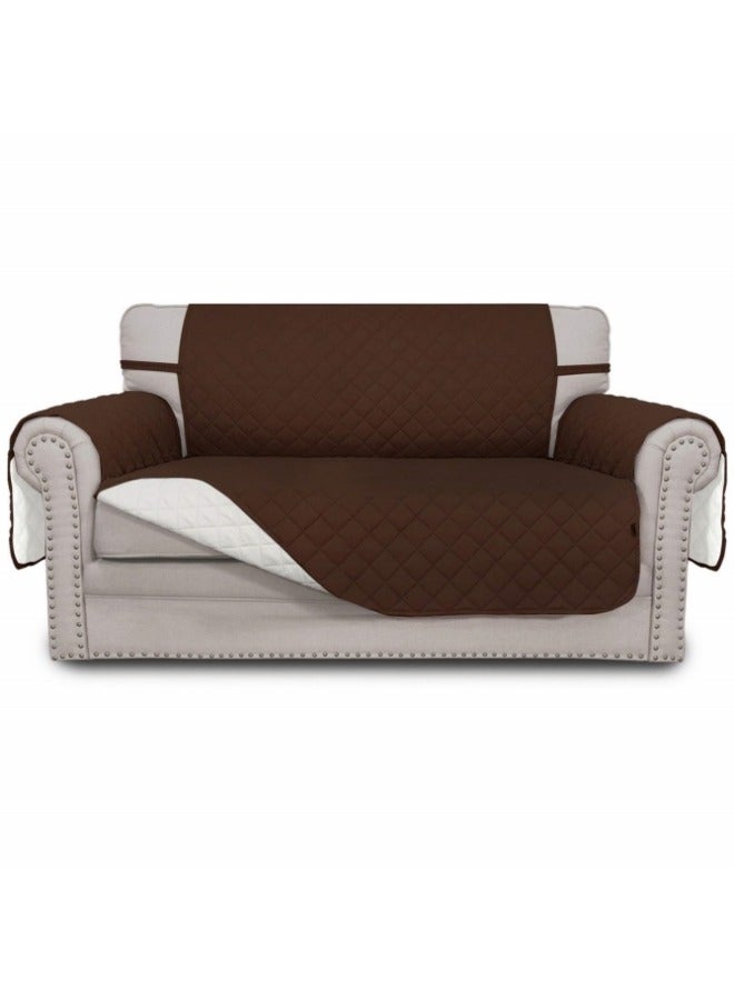 KYD Sofa Cover 2 Seater Medium Loveseat Chair Sofa Slipcover Wrinkle-free Reversible Sofa Cover Water Resistant Couch Cover Furniture Protector Cover with Elastic Straps Brown - Image 2