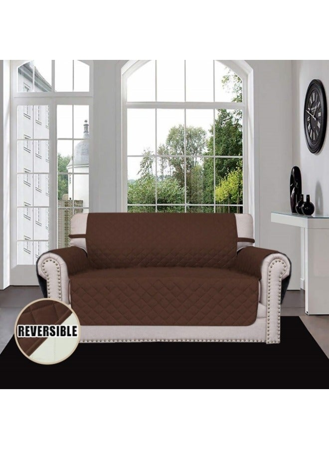 KYD Sofa Cover 2 Seater Medium Loveseat Chair Sofa Slipcover Wrinkle-free Reversible Sofa Cover Water Resistant Couch Cover Furniture Protector Cover with Elastic Straps Brown - Image 3