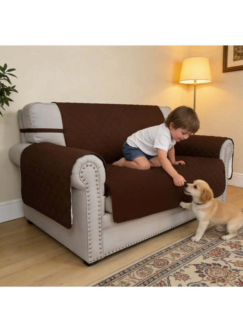KYD Sofa Cover 2 Seater Medium Loveseat Chair Sofa Slipcover Wrinkle-free Reversible Sofa Cover Water Resistant Couch Cover Furniture Protector Cover with Elastic Straps Brown - Image 1