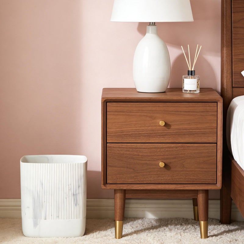 Polytree Marble White Mini Trash Can with Bamboo Lid,Small Countertop Trash Can,Desk Trash Can,Table top Mini Garbage Cans,Resin Tiny Waste Basket - Image 3