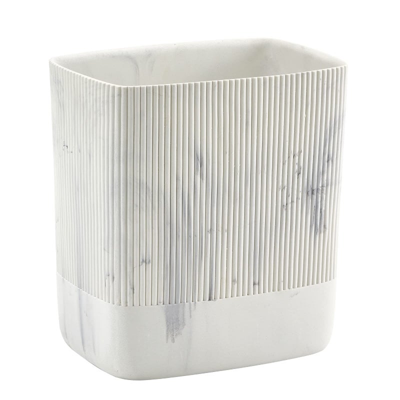 Polytree Marble White Mini Trash Can with Bamboo Lid,Small Countertop Trash Can,Desk Trash Can,Table top Mini Garbage Cans,Resin Tiny Waste Basket - Image 1