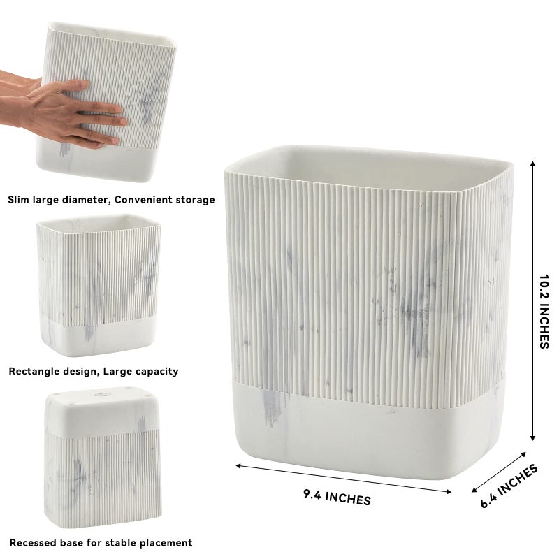 Polytree Marble White Mini Trash Can with Bamboo Lid,Small Countertop Trash Can,Desk Trash Can,Table top Mini Garbage Cans,Resin Tiny Waste Basket - Image 4