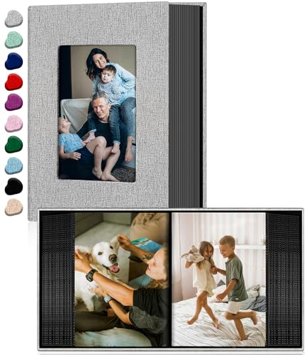 Ejblfe Photo Album 4x6,Linen Cover Slide-in Photo Album Book Can Holds 100 4x6 Photos with 50 Black Sheets for Family,Wedding,Baby and Holiday Pictures (Gray) - Image 1