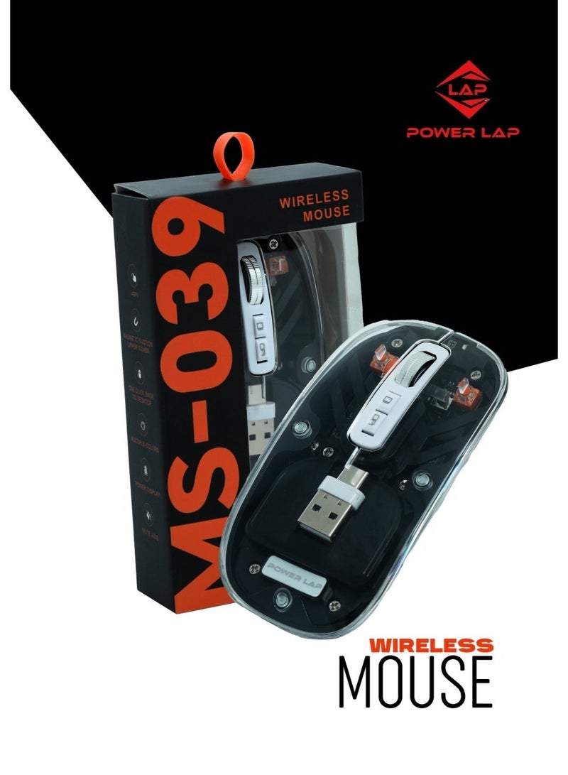 POWER LAP® MS-039 Wireless Mouse Futuristic • Transparent • High-Precision Wireless Control