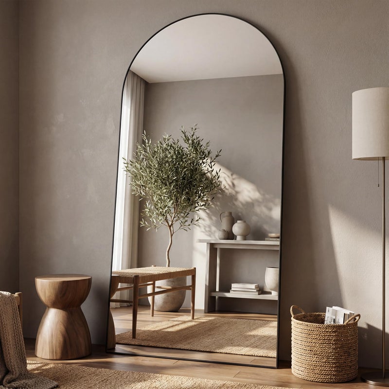 Antok Full Length Mirror, 76"x34" Floor Mirror, Arched Floor Standing Freestanding Arch Full Body Mirrors with Stand for Bedroom, Hanging Mounted for Living Room Cloakroom,Black - Image 2