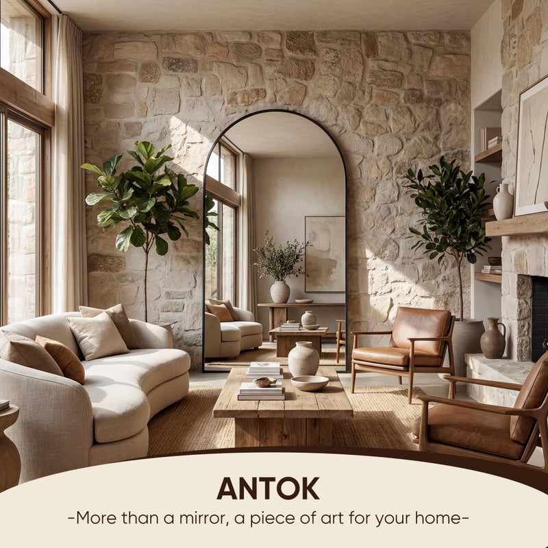 Antok Full Length Mirror, 76"x34" Floor Mirror, Arched Floor Standing Freestanding Arch Full Body Mirrors with Stand for Bedroom, Hanging Mounted for Living Room Cloakroom,Black - Image 4