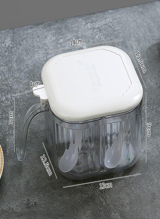 SQLemo 4‑Compartment Clear Acrylic Spice Box with Spoon – Transparent Seasoning Organizer for Salt, Sugar, Pepper, Herbs – Countertop Multipurpose Kitchen Storage - Image 5