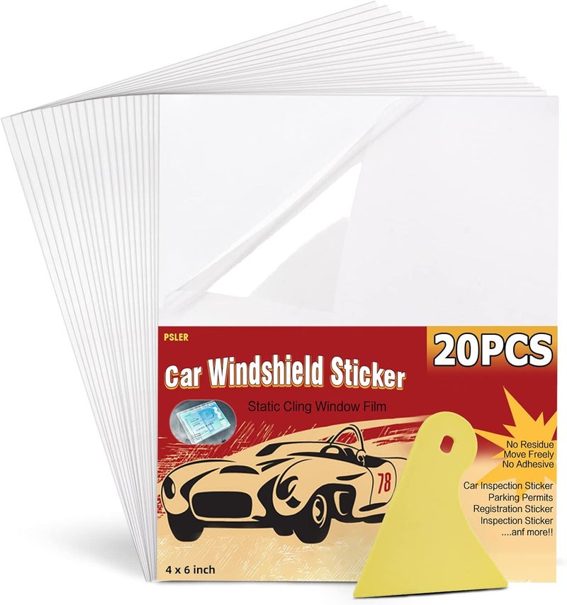 PSLER Car Windshield Sticker, Windshield Applicator, Clear Window Cling Car Inspection Sticker Holder Static Cling Window Film for Cars 20PCS 4 x 6 inch Static Cling Vinyl for Pass Holder Trendy natural assorted colors - Image 1