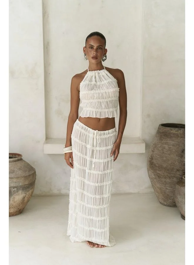 Bohemai Sofi Transparent Ecru Crop Skirt Set.