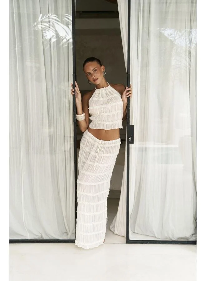 Bohemai Sofi Transparent Ecru Crop Skirt Set.