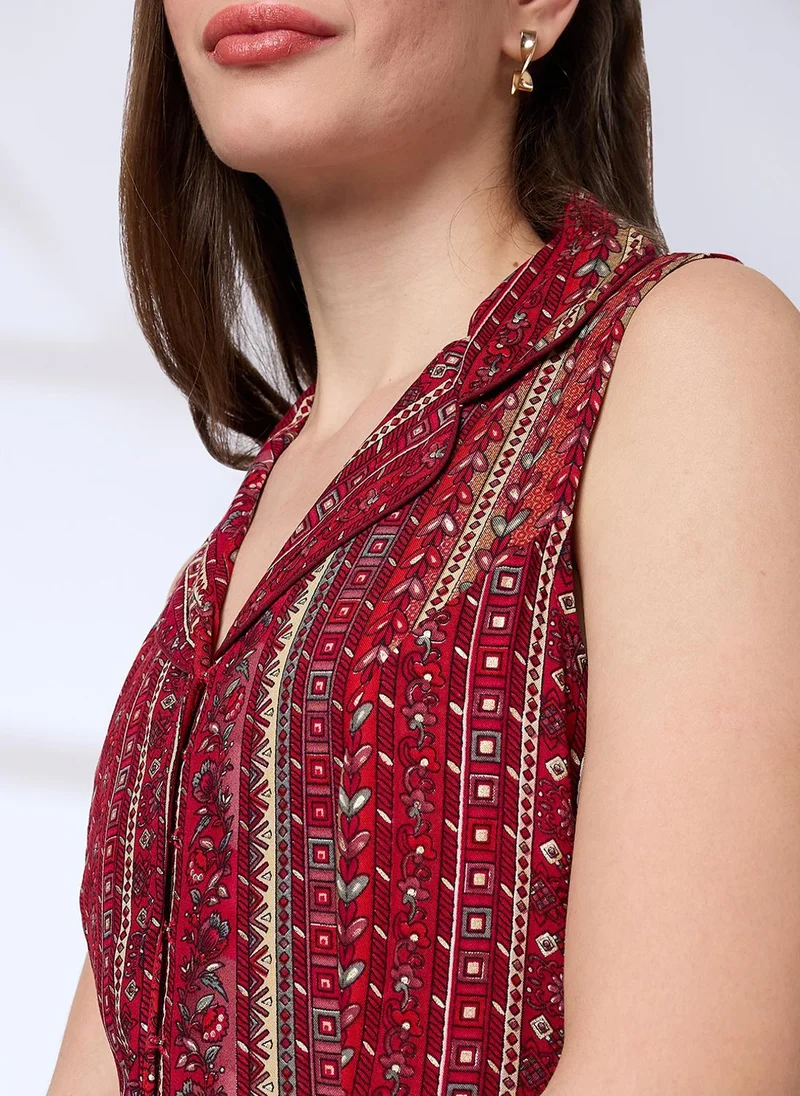 Globus Maroon And White Globus Women's Maroon Floral Printed Sleeveless Fusion Jumpsuit with Waist Tie-Up for Women | Best Price UAE