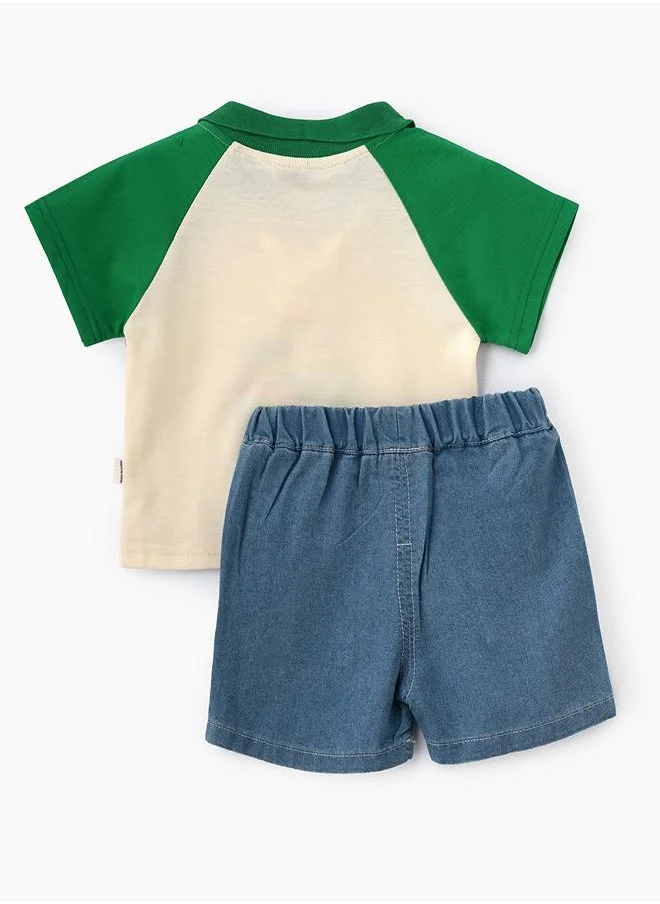 babyqlo Green Dino Polo Tee and Shorts Set