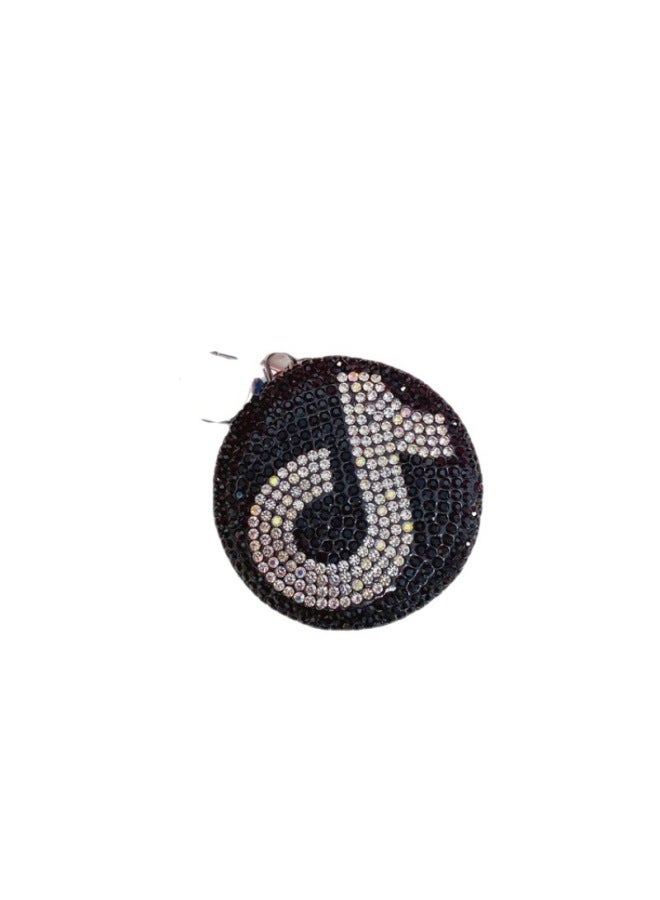 Same Fashion Double-sided Folding Portable Mirror Cute Round Diamond-embedded Small Mirror Keychain Packaging Pendant-Height:Champagne-6cm * 6cm - Image 5