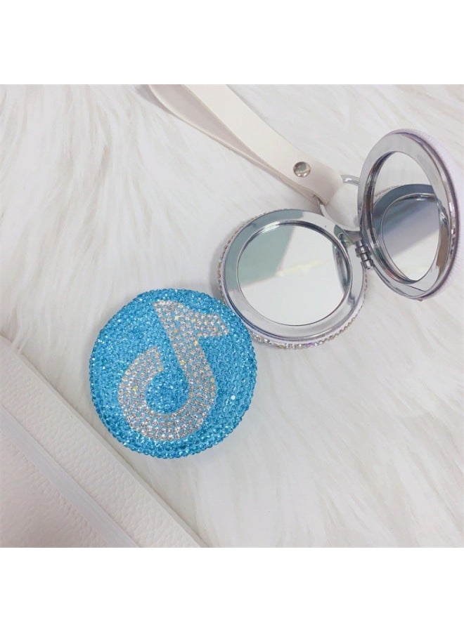Same Fashion Double-sided Folding Portable Mirror Cute Round Diamond-embedded Small Mirror Keychain Packaging Pendant-Height:Champagne-6cm * 6cm - Image 2