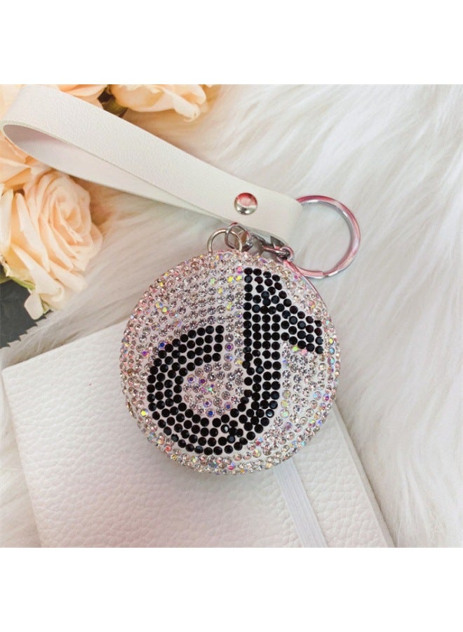 Same Fashion Double-sided Folding Portable Mirror Cute Round Diamond-embedded Small Mirror Keychain Packaging Pendant-Height:Champagne-6cm * 6cm - Image 4