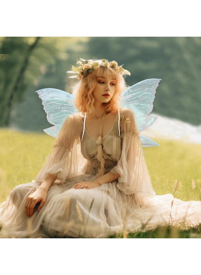 Fairy Wings, Glitter Transparent Angel Elf Dress up Accessories Fairy Wings Costume Set- Cosplay with Butterfly Wings for Halloween, Party-Silver - Image 3