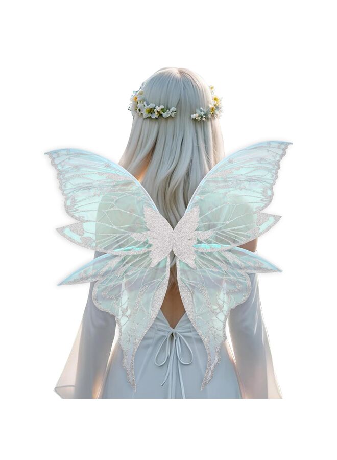 Fairy Wings, Glitter Transparent Angel Elf Dress up Accessories Fairy Wings Costume Set- Cosplay with Butterfly Wings for Halloween, Party-Silver - Image 1