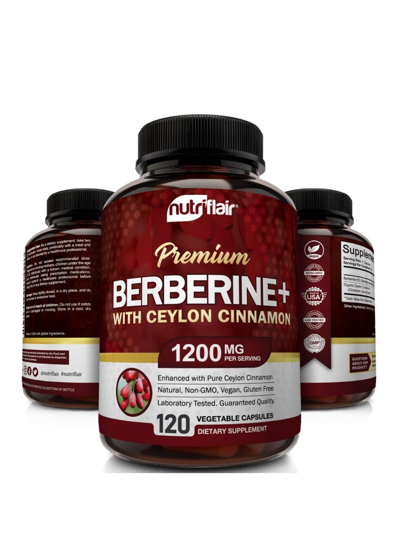 NutriFlair Premium Berberine HCL 1200mg, 120 Capsules - Plus Pure True Ceylon Cinnamon - Berberine HCI Root Supplement Pills - Image 2