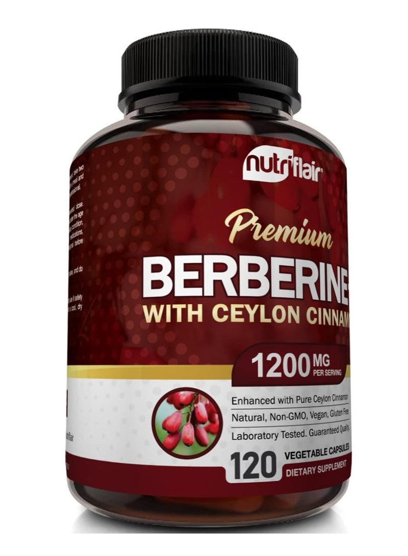 NutriFlair Premium Berberine HCL 1200mg, 120 Capsules - Plus Pure True Ceylon Cinnamon - Berberine HCI Root Supplement Pills - Image 3