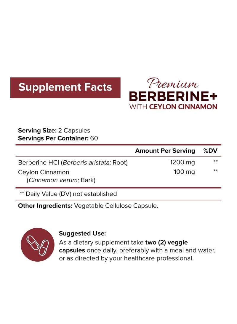 NutriFlair Premium Berberine HCL 1200mg, 120 Capsules - Plus Pure True Ceylon Cinnamon - Berberine HCI Root Supplement Pills - Image 5