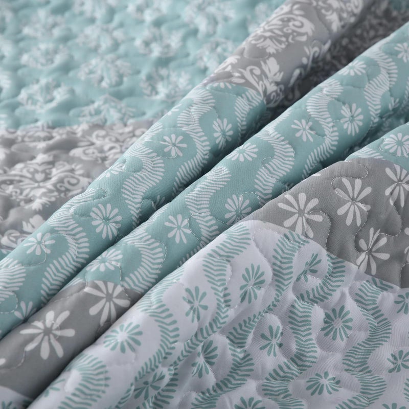 Cottolester Aqua Quilt Set Queen Size Boho Striped Bedspread Lightweight Soft Microfiber Bedding Set 96"x90" (3 Pieces) - Image 5