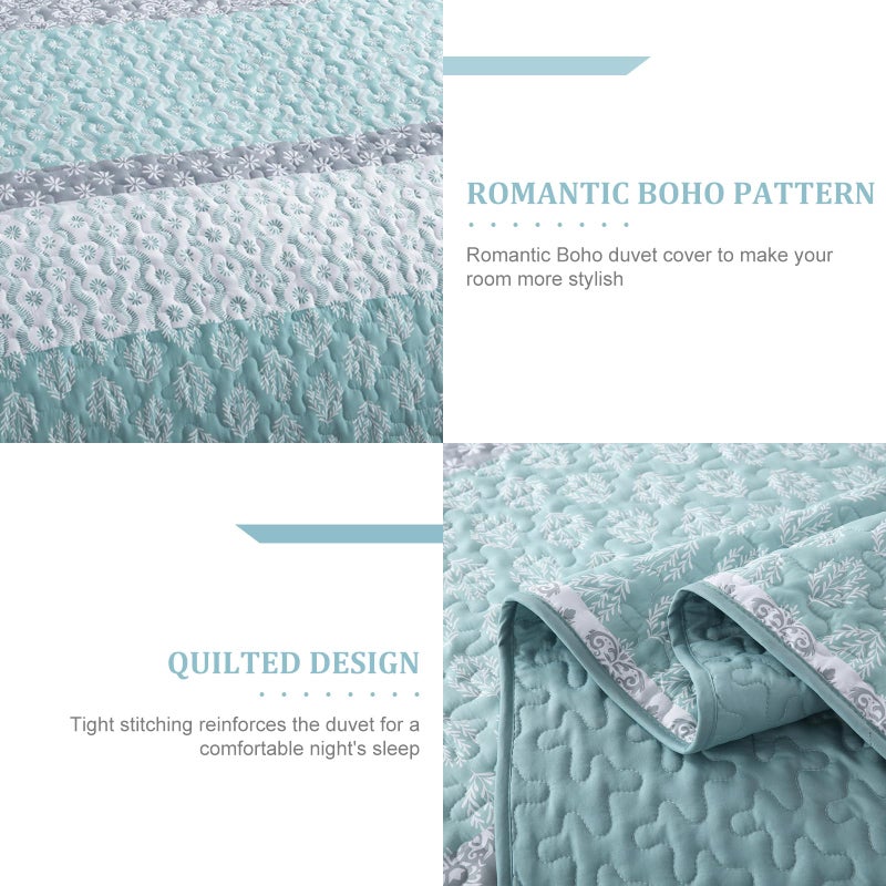Cottolester Aqua Quilt Set Queen Size Boho Striped Bedspread Lightweight Soft Microfiber Bedding Set 96"x90" (3 Pieces) - Image 4