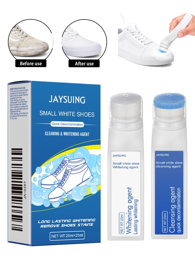Jaysuing Sneaker Cleaner Set, Sponge Head Waterless Foam Sneaker Cleaner, Cleaning and Whitening Agent, Quick Clean Sneaker Cleaner - 25ML+25ML - Image 1