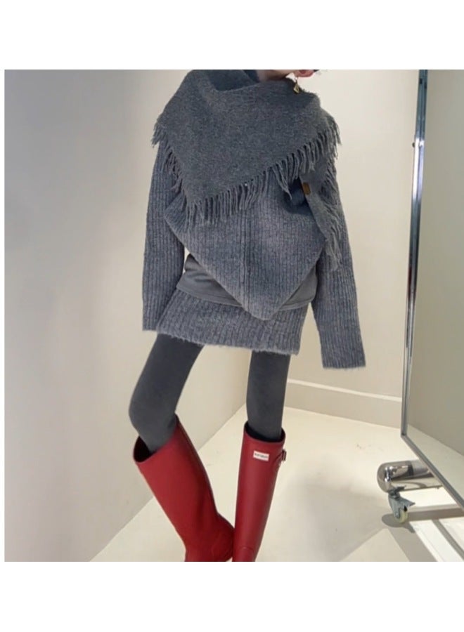 Leyuan Autumn And Winter Round Neck Loose Lazy Long Sleeve Zipper Knitted Cardigan Top And Skirt Two-piece Set Women's Sweater - Image 1