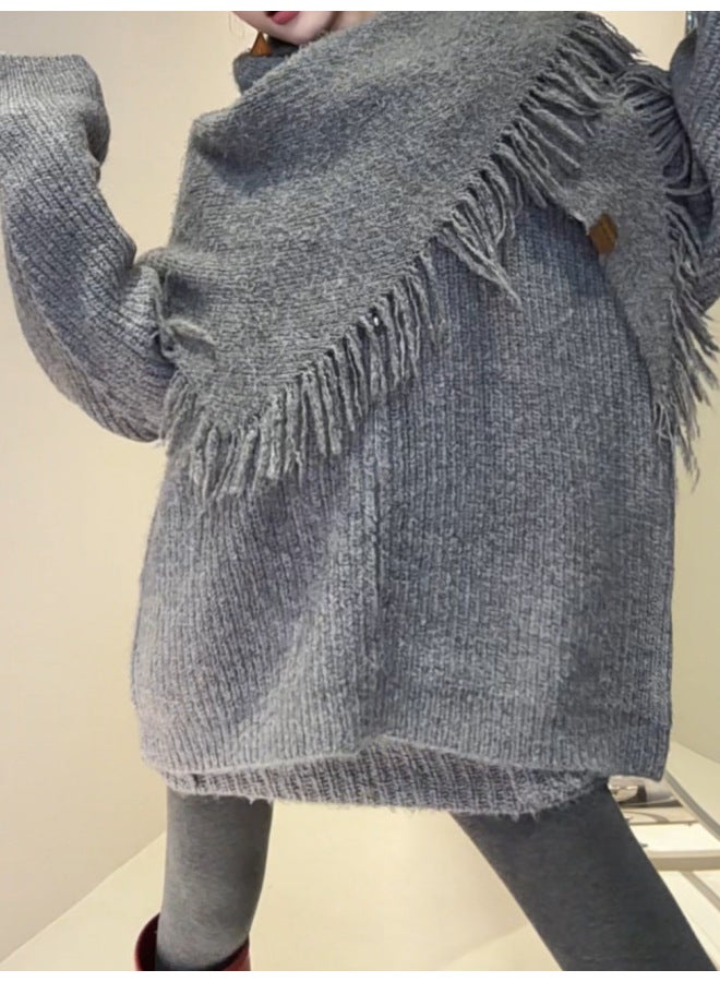 Leyuan Autumn And Winter Round Neck Loose Lazy Long Sleeve Zipper Knitted Cardigan Top And Skirt Two-piece Set Women's Sweater - Image 5