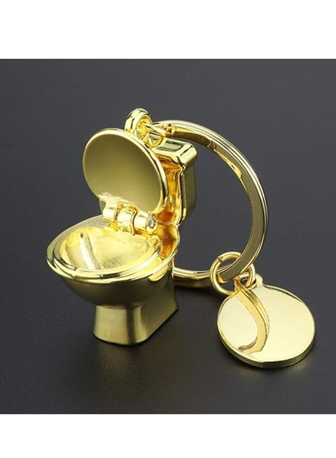المعدن مصغرة مرحاض نموذج سلاسل المفاتيح ، حلقات المفاتيح المرحاض مضحكة Keyfob لحقيبة محفظة الهاتف المحمول أو قلادة السيارة (الذهبية) - Image 2